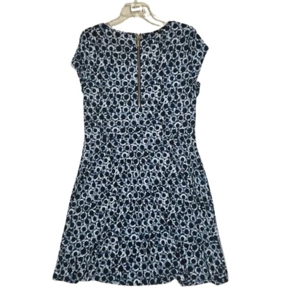 Michael Michael Kors Blue Circle Print A-Line Dress L | Cap Sleeve Gold Zip - Picture 4 of 13